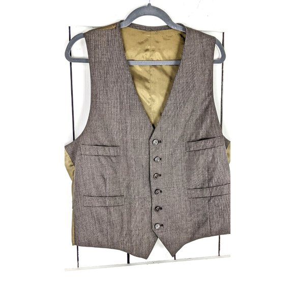 Vintage brown grey mens button front suit vest - Picture 3 of 4